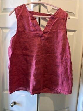 Harve Benard Rust Linen V-Neck Sleeveless Top